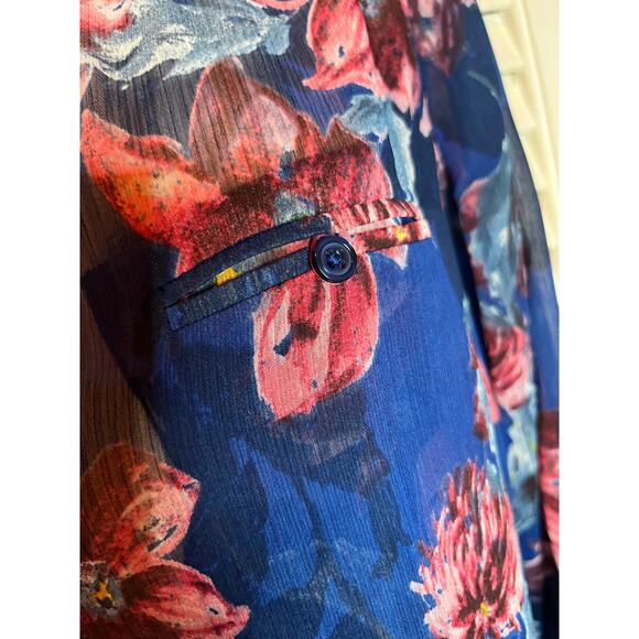 Kut From the Kloth sheer floral tunic blouse L convertible sleeves v neck - Picture 4 of 5